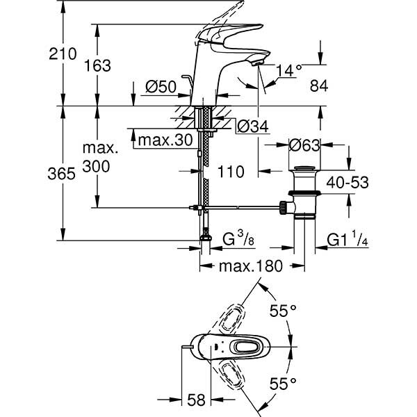 Baterie lavoar GROHE EuroStyle 33558003, marimea S, metal, crom
