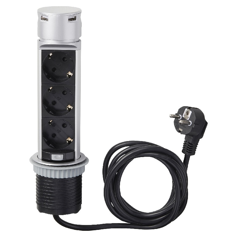 Prelungitor 3 prize, pop-up, 2 porturi USB, 13 A, 16 A, H05VV-F, 60 mmp x 2 m  Otio