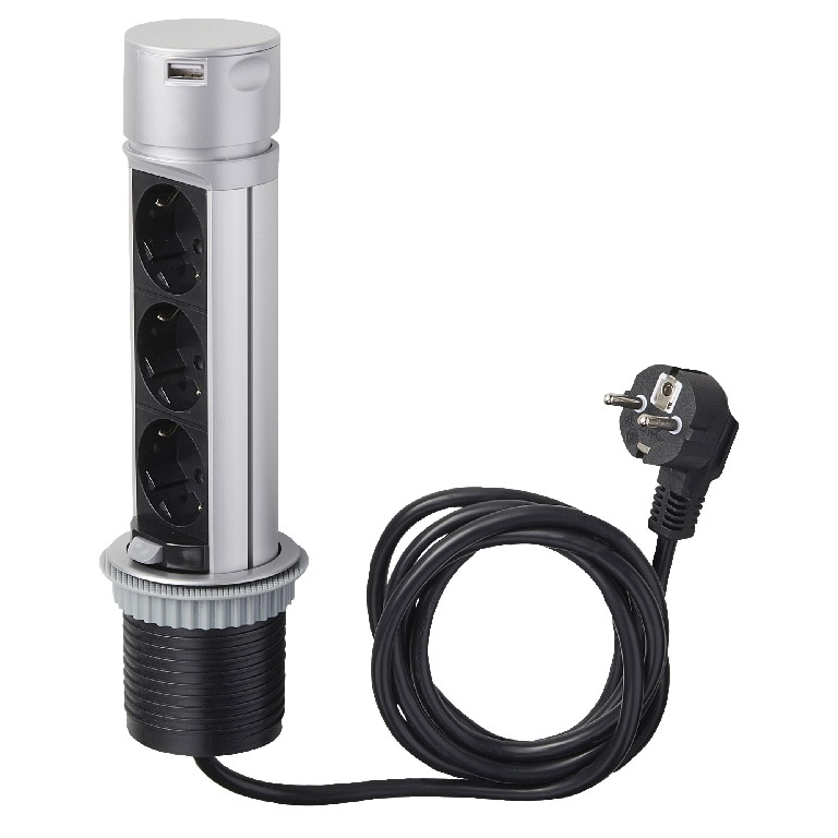 Prelungitor 3 prize, pop-up, 2 porturi USB, 13 A, 16 A, H05VV-F, 60 mmp x 2 m  Otio