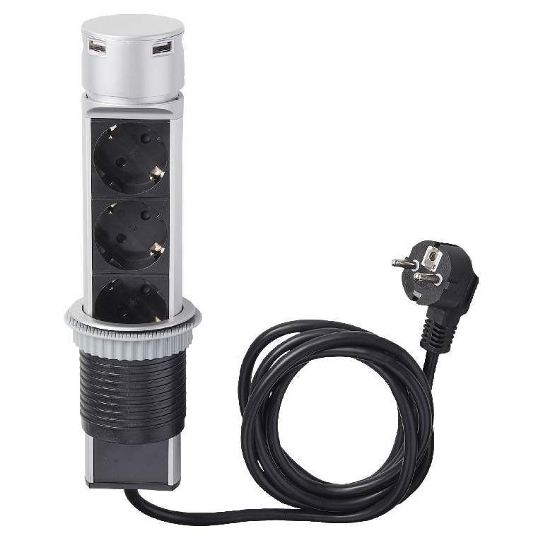 Prelungitor 3 prize, pop-up, 2 porturi USB, 13 A, 16 A, H05VV-F, 60 mmp x 2 m  Otio