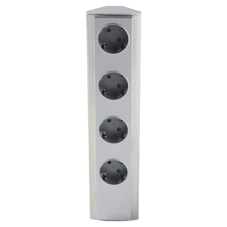 Prelungitor 4 prize, fara cablu, in unghi, plastic si metal, 13 A, 16 A  Otio