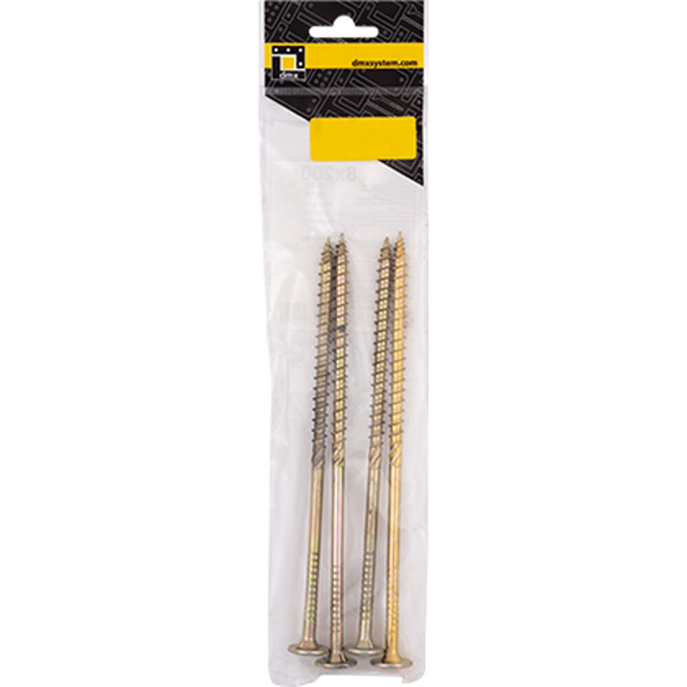 Surub lemn DOMAX, torx, otel, 8 x 200mm, 4 buc/cutie, galben
