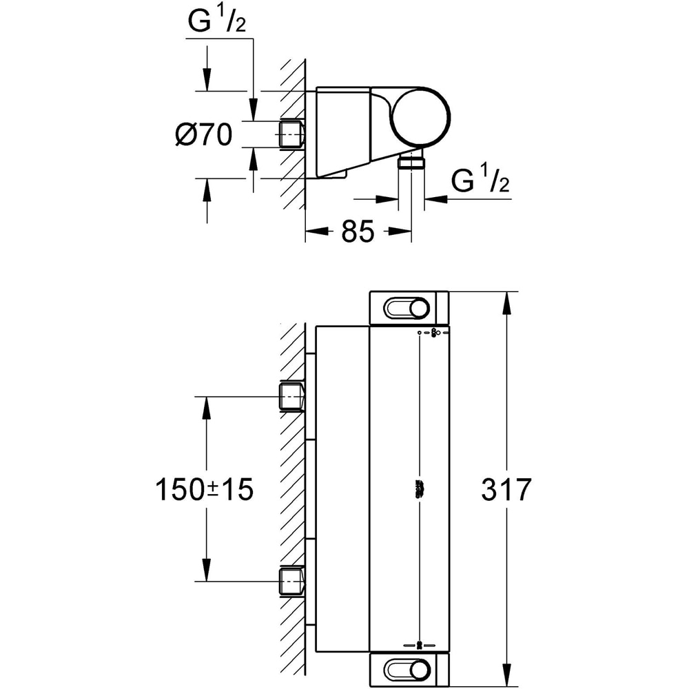 Baterie dus GROHE Grohtherm 2000 34469001, aparenta, termostat, alama, crom
