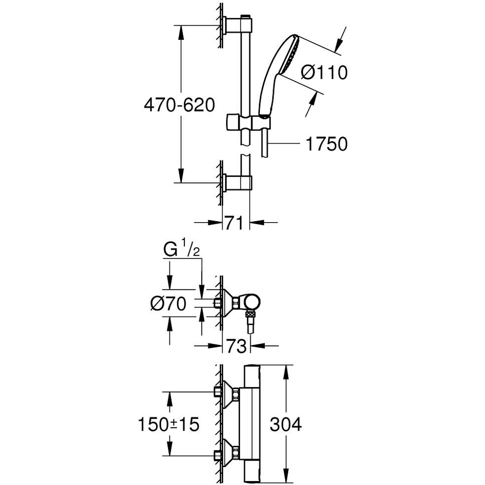 Baterie dus GROHE Precision 345972431, aparenta, termostat, coloana dus, alama, negru