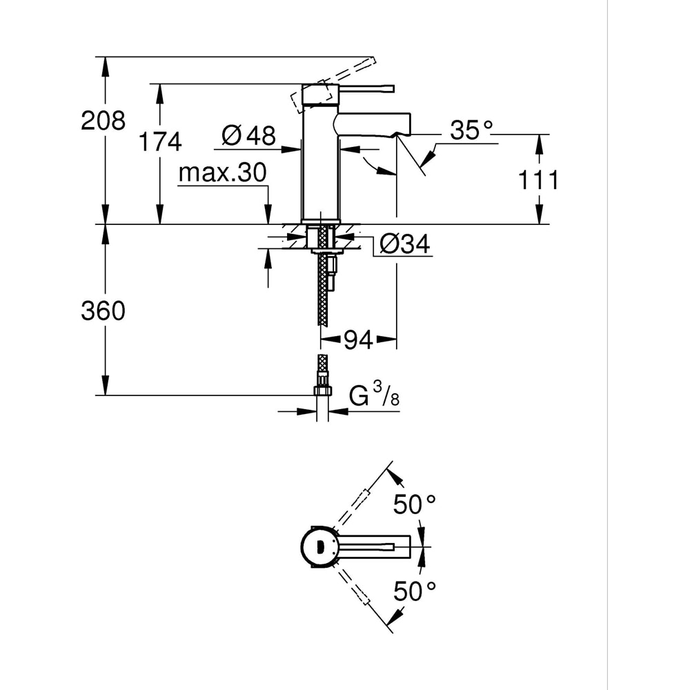 Baterie lavoar GROHE Essence 34813001, marimea M, alama, crom
