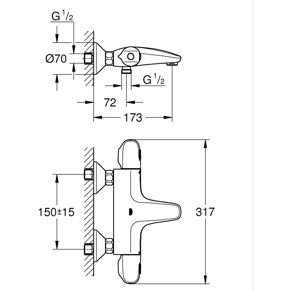 Baterie cada-dus GROHE Grohtherm 1000 34816003, aparenta, termostat, alama, crom