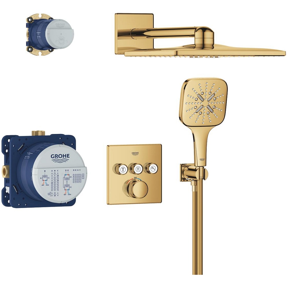 Sistem dus GROHE Grohtherm SmartControl 310 Cube 34864GL0, incastrat, termostat, 3 functii, auriu