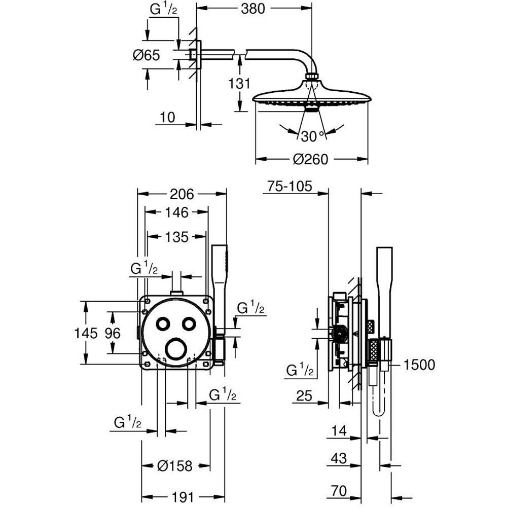 Sistem dus GROHE Grohtherm SmartControl 34867000, incastrat, termostat, 3 functii, crom