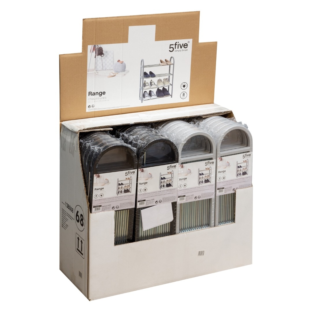 Pantofar gri, 8 perechi, plastic, 65 x 50.5 x 19 cm  Five