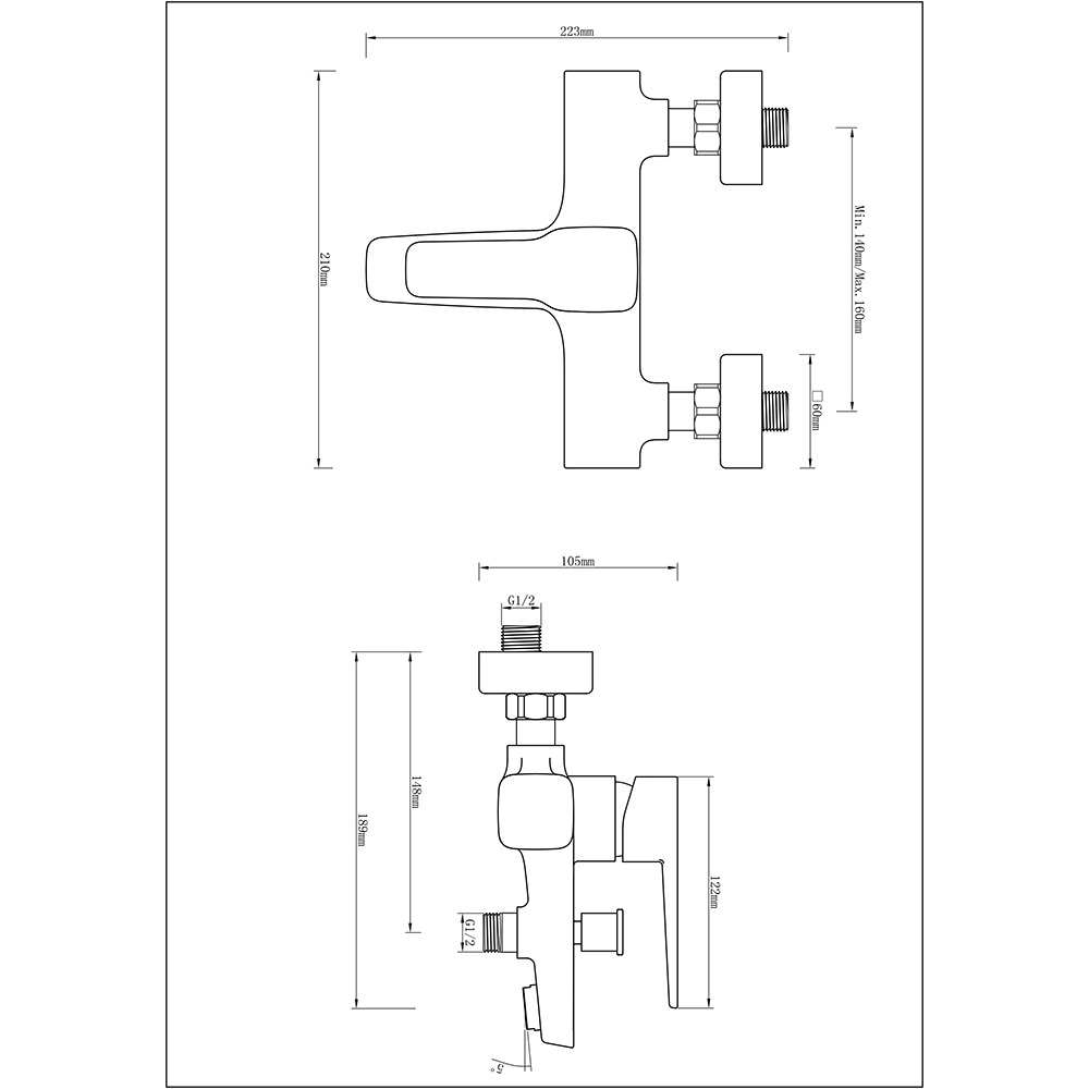 Baterie cada-dus GOODHOME Teesta, alama, argintiu