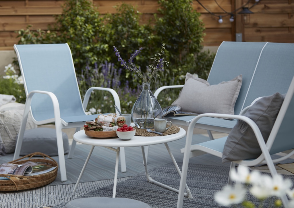 Masa de gradina, otel, alb, rotunda, 4 persoane, 70 x 40 cm • GoodHome janeiro