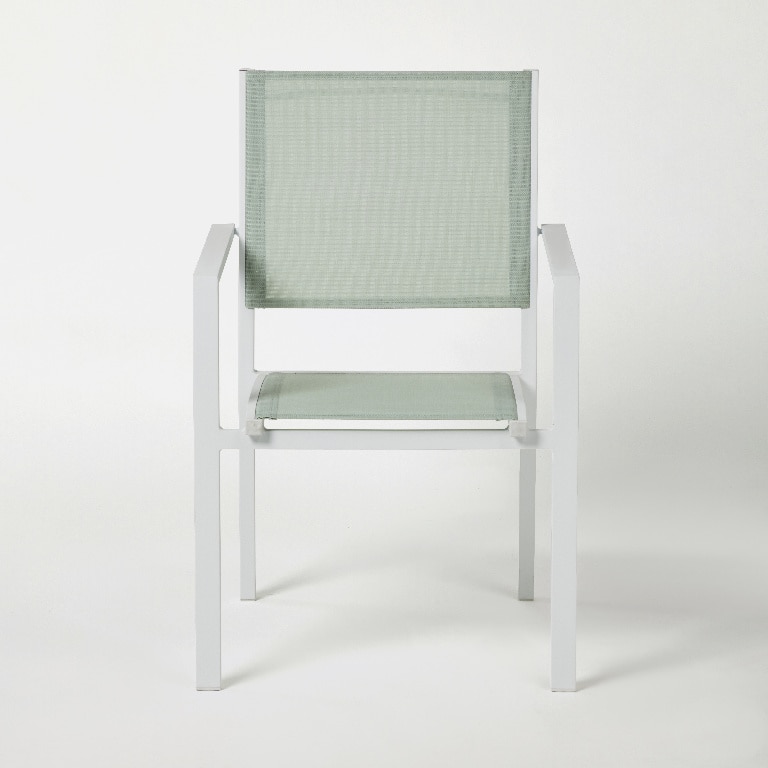 Scaun de gradina BLOOMA Barbana, 86 x 56 x 59 cm, sarcina max 100 kg, aluminiu si panza, verde/alb