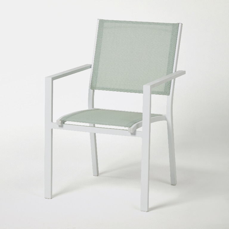 Scaun de gradina BLOOMA Barbana, 86 x 56 x 59 cm, sarcina max 100 kg, aluminiu si panza, verde/alb