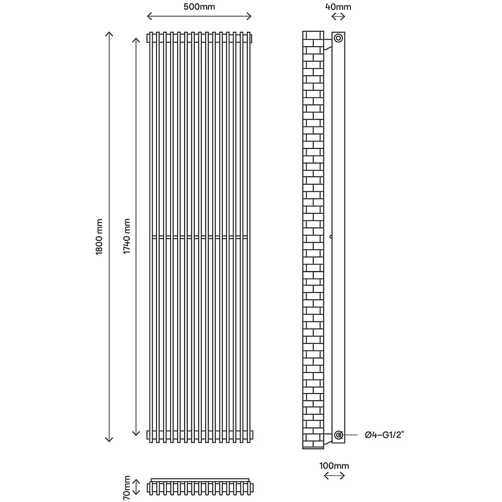 Calorifer vertical GOODHOME Kensal HG1800500A, otel, 500 x 1800 mm, antracit