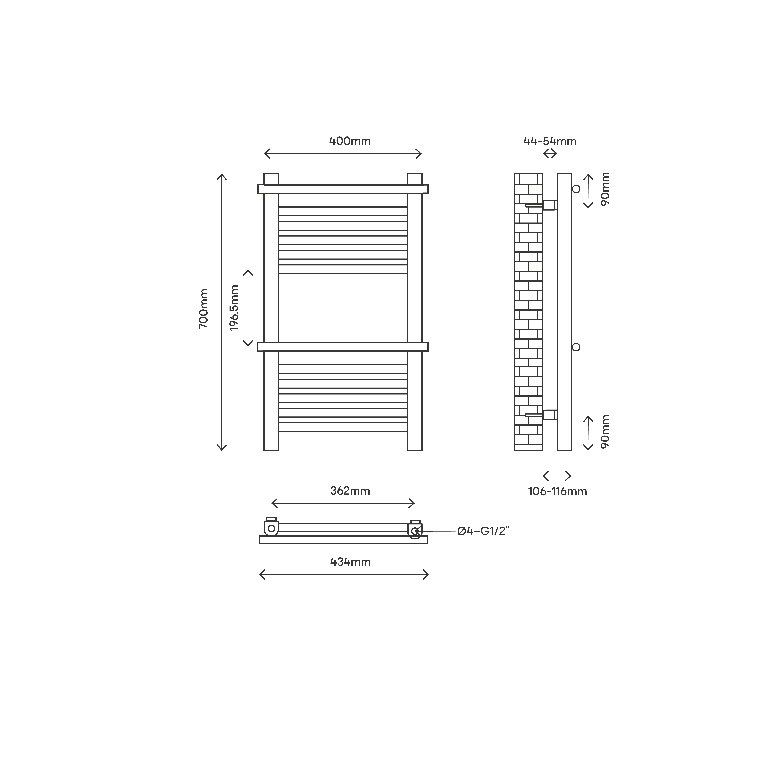 Radiator portprosop GOODHOME Solna, 260 W, de perete, 400x700 mm, alb