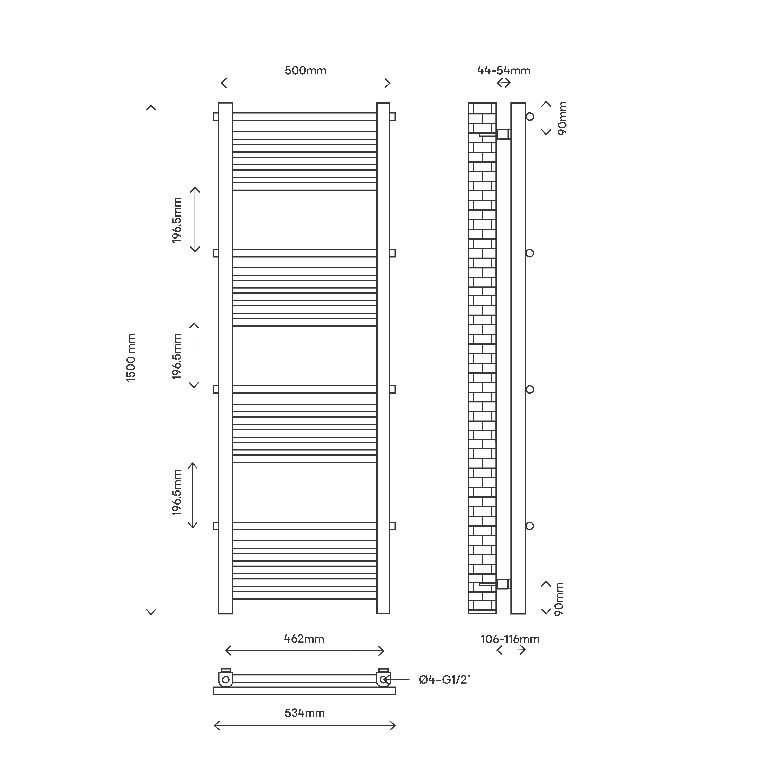 Radiator portprosop drept GoodHome Solna, otel, 50 x 150 cm, alb