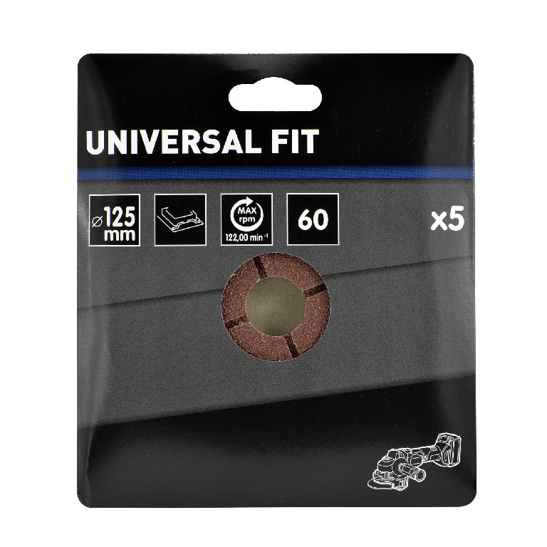 Disc din fibra pentru polizor Universal Fit, 125 mm, granulatie 60