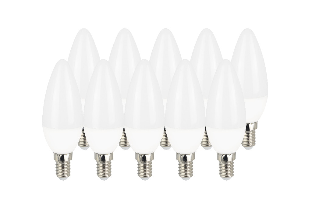 Set 10 becuri LED, E14, 25W, 4000K, plastic, model lumanare • Diall