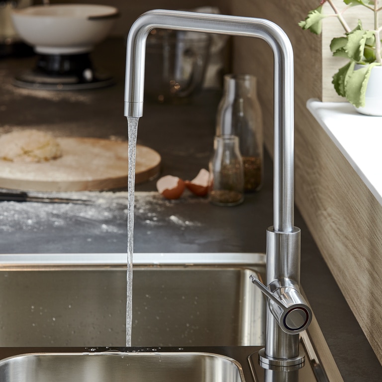 Baterie bucatarie GoodHome Kamut, pipa inalta, alama, inox