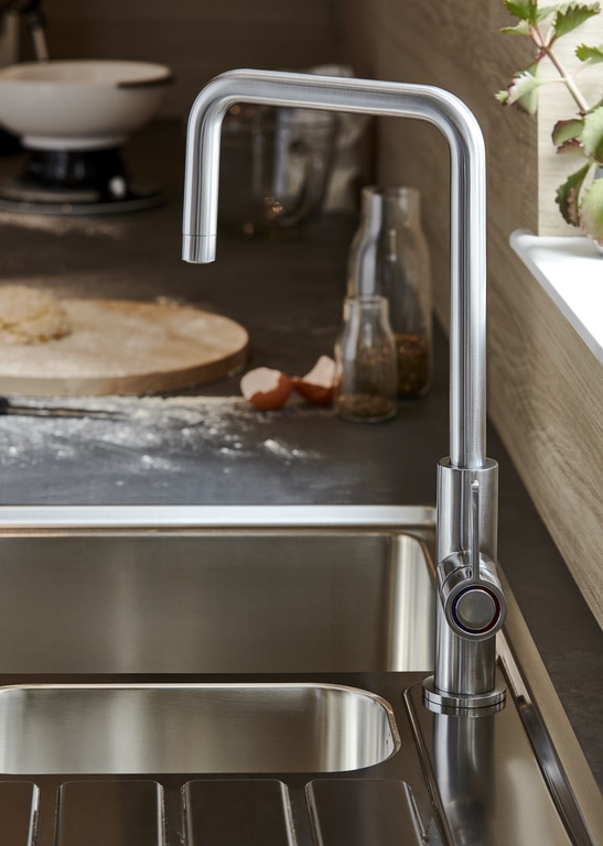 Baterie bucatarie GoodHome Kamut, pipa inalta, alama, inox