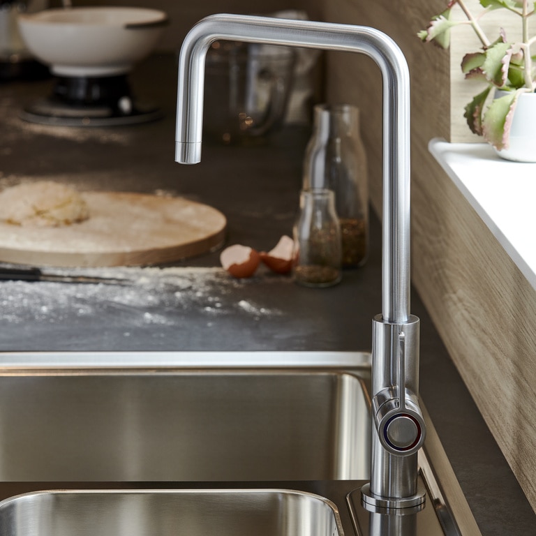 Baterie bucatarie GoodHome Kamut, pipa inalta, alama, inox