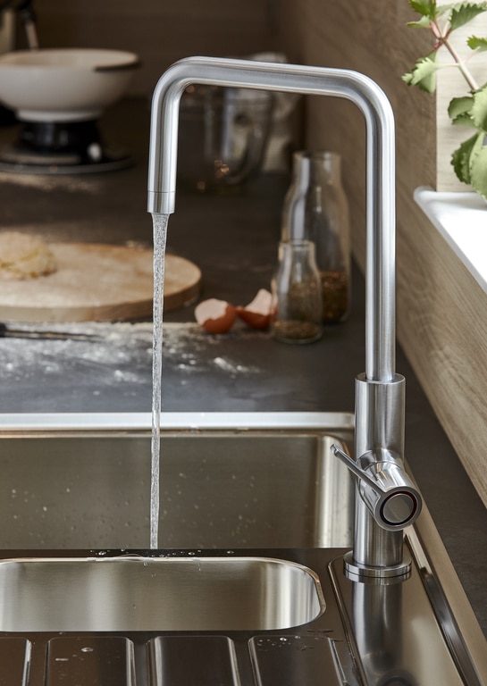 Baterie bucatarie GoodHome Kamut, pipa inalta, alama, inox