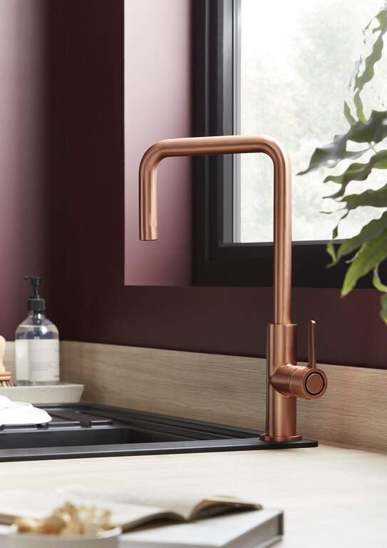 Baterie bucatarie GoodHome Kamut, pipa inalta, alama, cupru