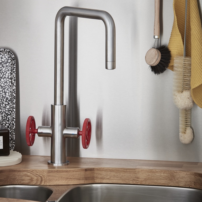 Baterie bucatarie GoodHome Kamut, pipa inalta, alama, inox