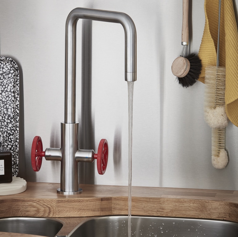 Baterie bucatarie GoodHome Kamut, pipa inalta, alama, inox