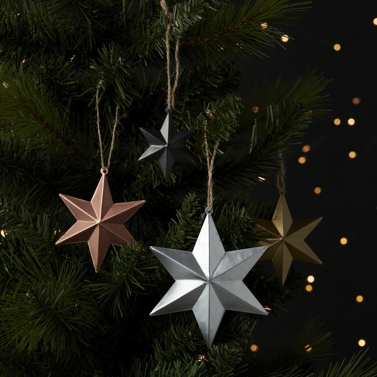 Set 12 Decoratiuni Stea pentru brad Craciun, diverse marimi, metal, multicolor