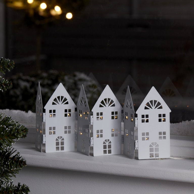 Decoratiune casuta pliabila metalica LED, iluminat alb cald