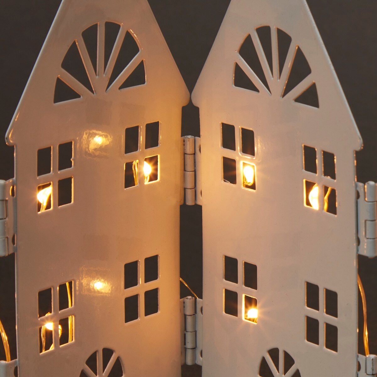 Decoratiune casuta pliabila metalica LED, iluminat alb cald