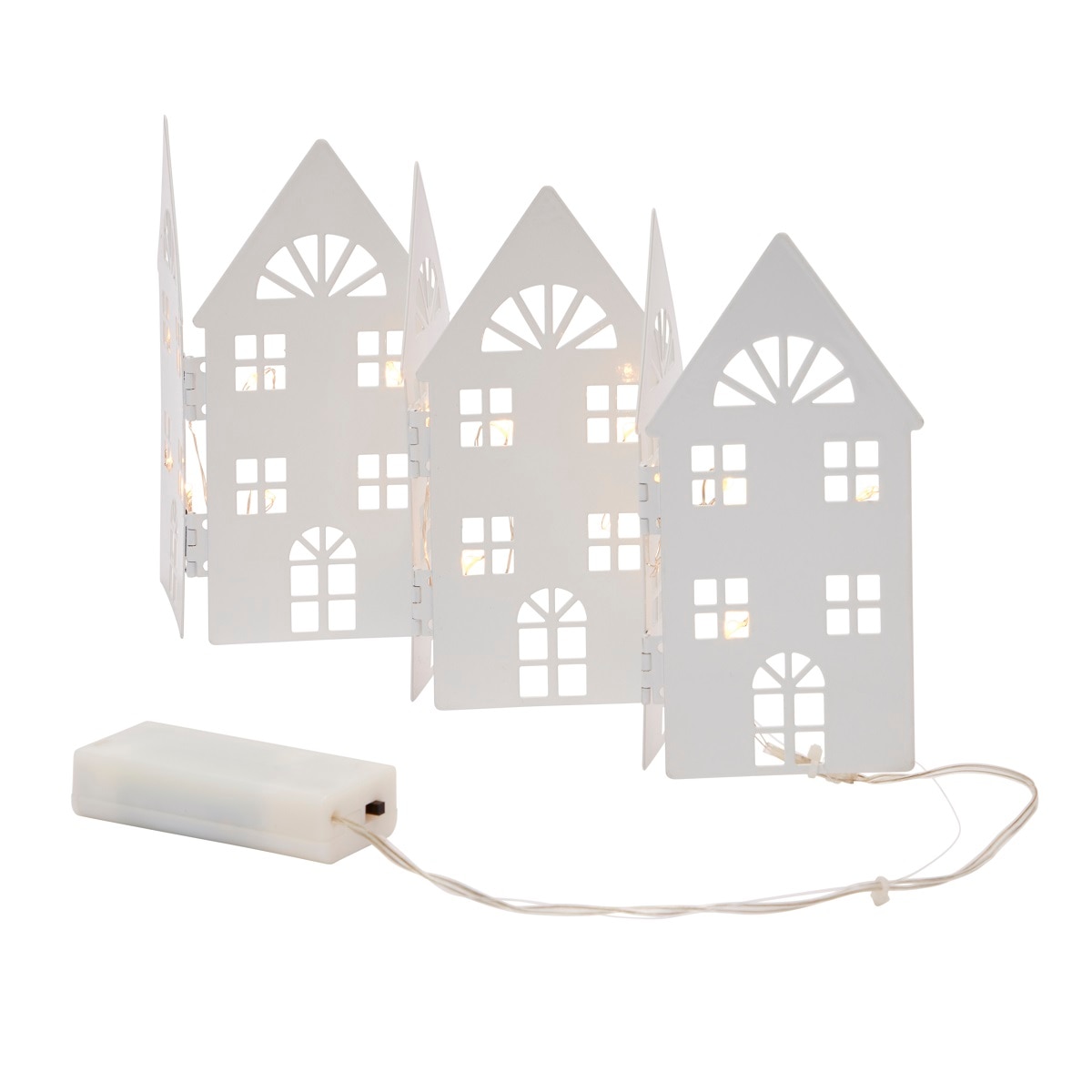 Decoratiune casuta pliabila metalica LED, iluminat alb cald