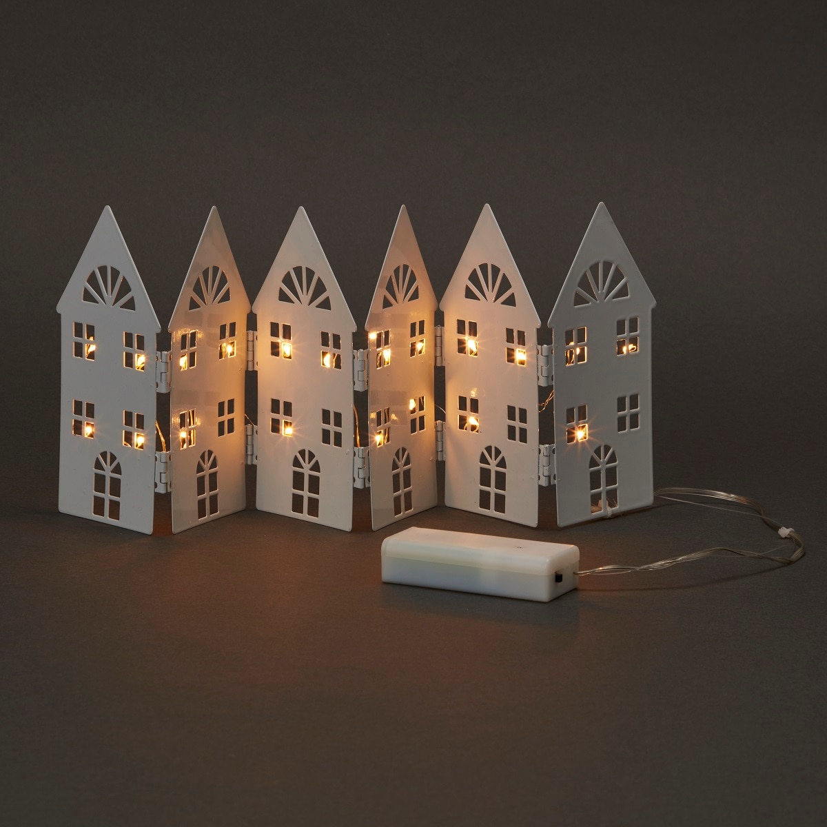 Decoratiune casuta pliabila metalica LED, iluminat alb cald