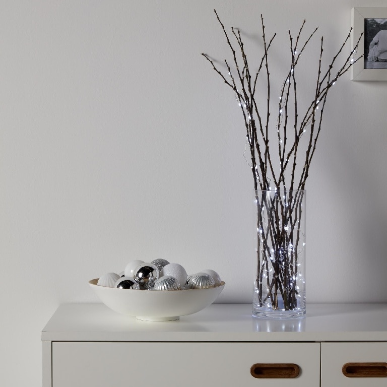 Instalatie Craciun 100 LED-uri, 8 m, IP20 pe baterie, lumina alb rece