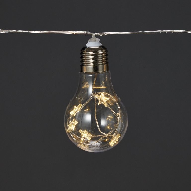 Instalatie Craciun bec decorativ 10 LED-uri, 1.65 m, pe baterie, lumina alb cald