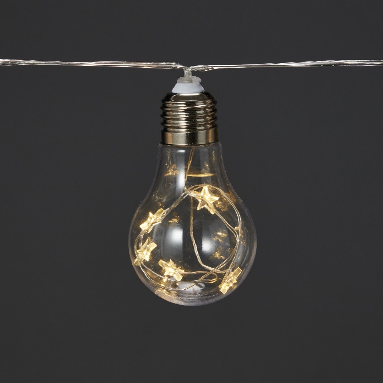 Instalatie Craciun bec decorativ 10 LED-uri, 1.65 m, pe baterie, lumina alb cald