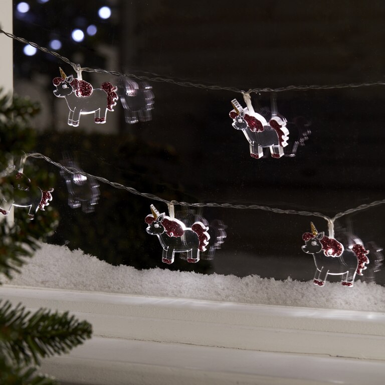 Intsalatie brad LED Unicorni, 10 leduri, iluminat alb rece