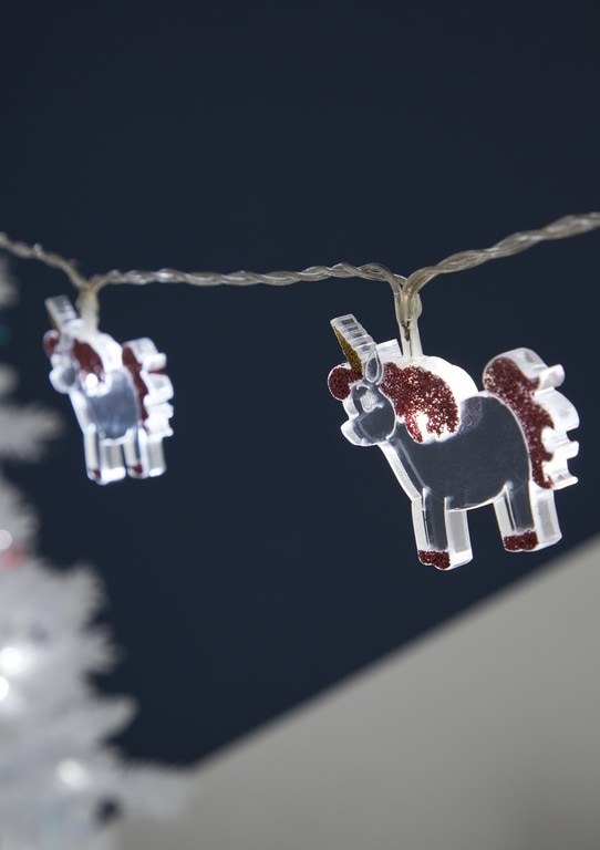 Intsalatie brad LED Unicorni, 10 leduri, iluminat alb rece