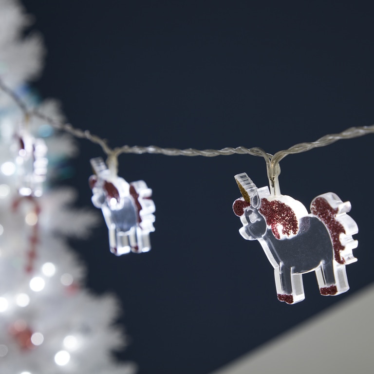 Intsalatie brad LED Unicorni, 10 leduri, iluminat alb rece