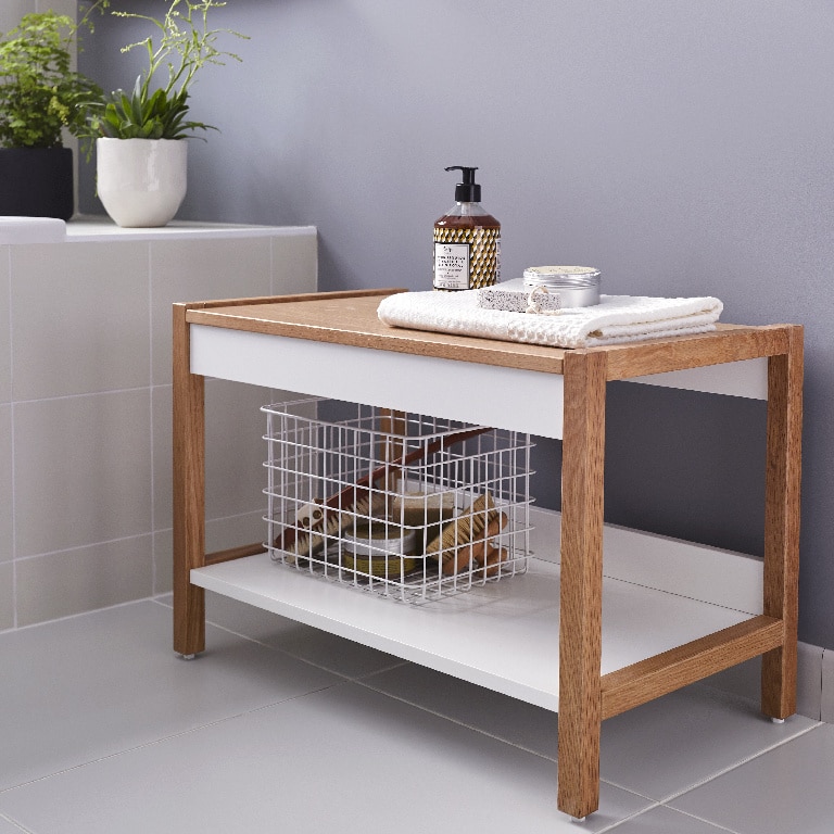 Banca baie GoodHome Nantua, 64.5 x 43 x 36 cm, maro