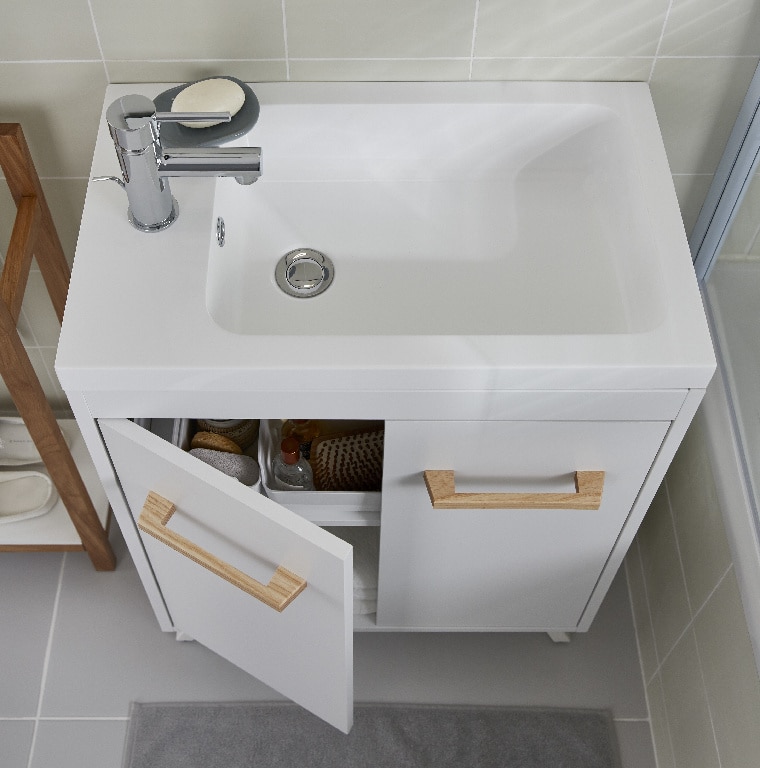 Lavoar baie rasina, alb lucios, montare pe blat, 60 cm  • GoodHome Makonda