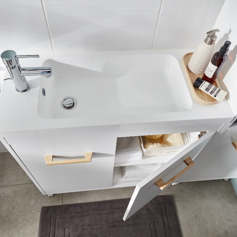 Lavoar baie rasina, alb lucios, montare pe blat, 80 cm   GoodHome Makonda