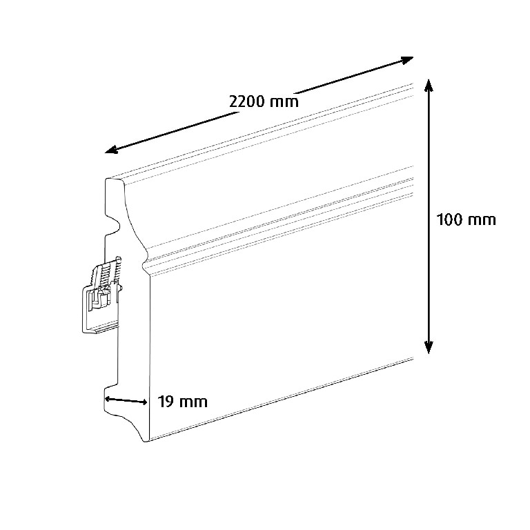 Plinta parchet, MDF, alb, 2200 x 100 x 19 mm • GoodHome