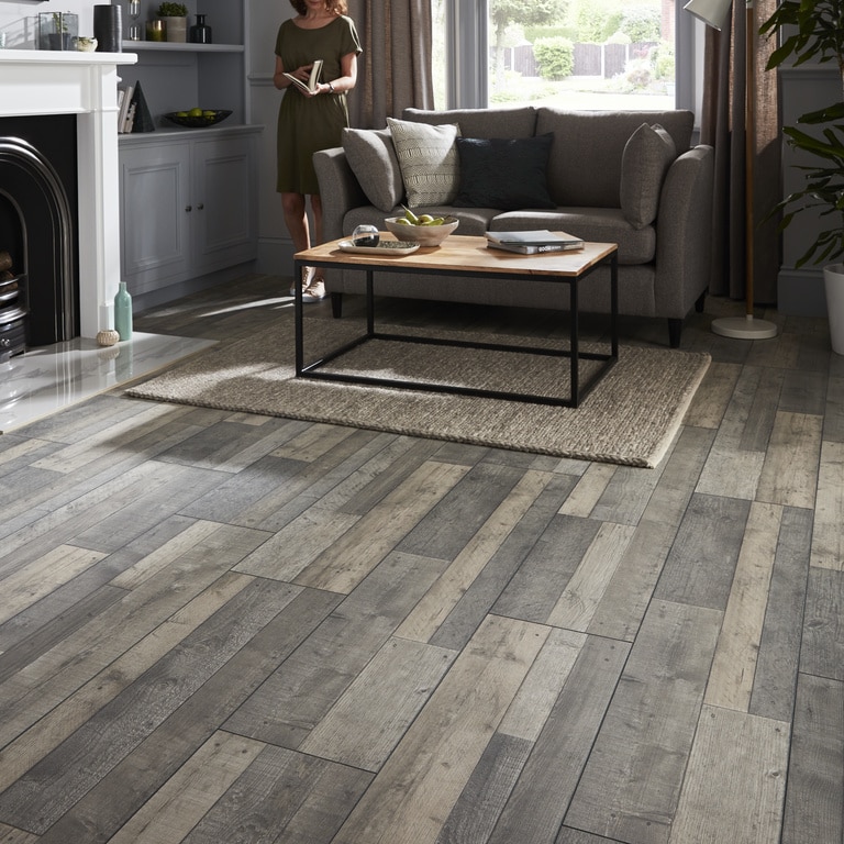 Parchet laminat, gri, 8 mm, HDF, AC4, 2.18 mp/cut • GoodHome