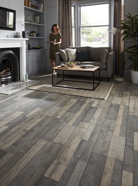 Parchet laminat, gri, 8 mm, HDF, AC4, 2.18 mp/cut • GoodHome