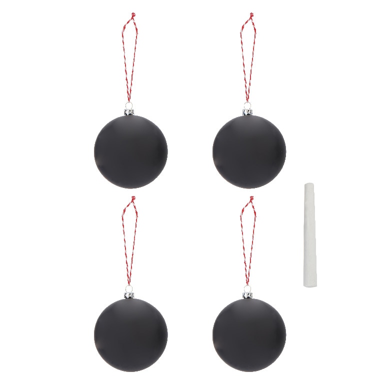 Set 4 globuri pentru brad Craciun, 8 cm, plastic, negru
