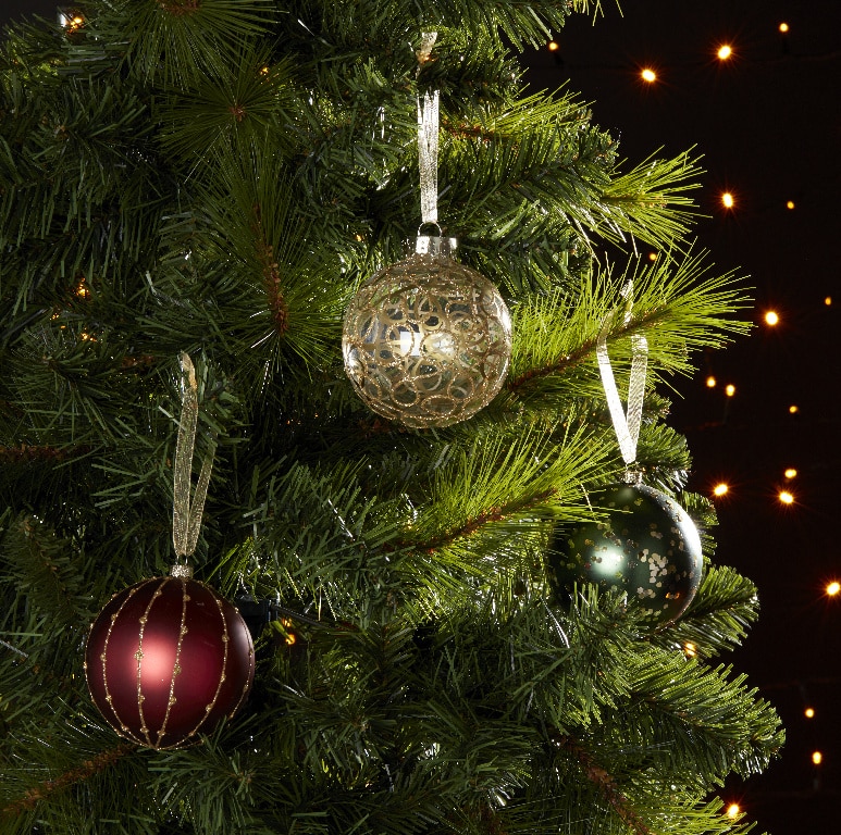 Glob Craciun, 8 cm, detalii aurii, rosu mat