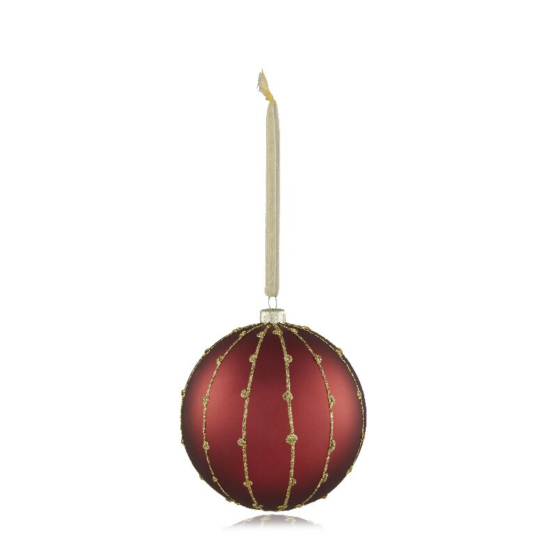 Glob Craciun, 8 cm, detalii aurii, rosu mat