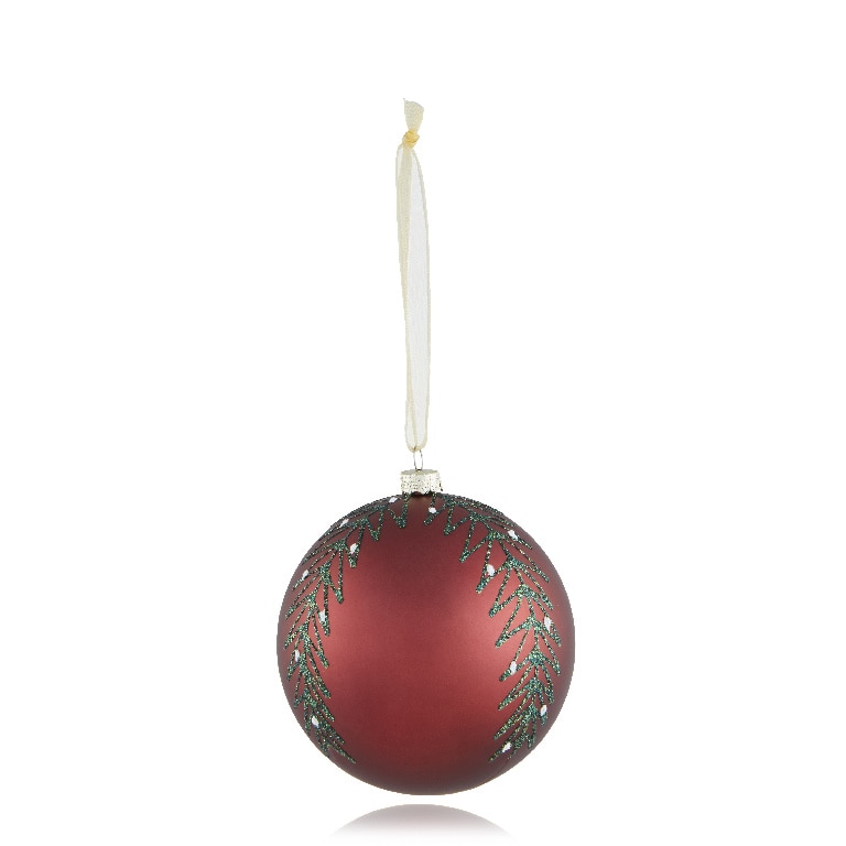 Glob Craciun, 8 cm, detalii verzi, rosu mat